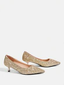 CUCCOO TILAWA Women's Glitter Pointed Toe Elegant Cat Eye Stiletto High Heel Pumps - Gold - View 4