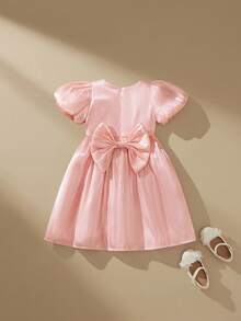 SHEIN Glamorique Kids 年轻女孩优雅蝴蝶结装饰连衣裙 - 粉色 - 查看 5