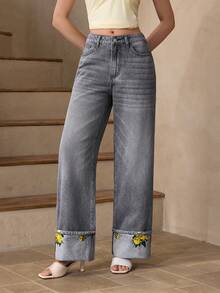 Selenza 女士带口袋阔腿宽松休闲百搭牛仔裤 - 灰色 - 查看 3