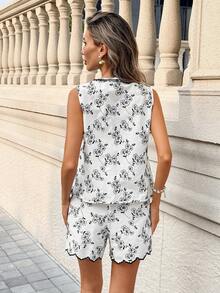 SHEIN PariChic 女士圆领无袖蕾丝拼接刺绣优雅两件套 - 白色 - 查看 2