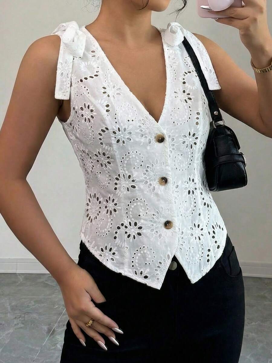 Elenzga Women's Spring/Summer Elegant Embroidered Fitted A-Line Jacket, Suitable For Commuting, Dating And Casual Occasions - White - View 1