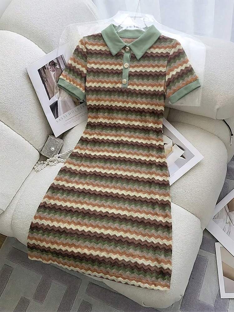 GlowEve Summer Casual Colorblock Striped Short Sleeve Dress - Multicolor - View 3