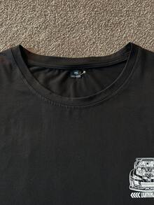 Manfinity Homme Plus Size Men's Simple Fashion Casual Short Sleeve T-Shirt, Daily Wear - Black - View 3