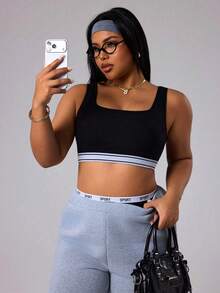 SHEIN Dewbera Sujetador deportivo sin costuras negro y blanco para yoga, talla grande para mujer - Multicolor - View 4