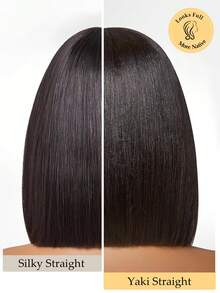 Yaki 直发短波波头假发，真人发，5x5，预处理，无胶假发，蕾丝前假发，真人发，预拔毛发际线，即戴即用，预剪裁，无胶真人发假发，180% 密度 - Natural Black - 查看 10