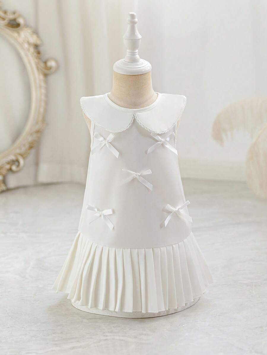 Glamorique Kids 女婴可爱彼得潘领无袖公主裙，春夏款 - 白色 - 查看 1