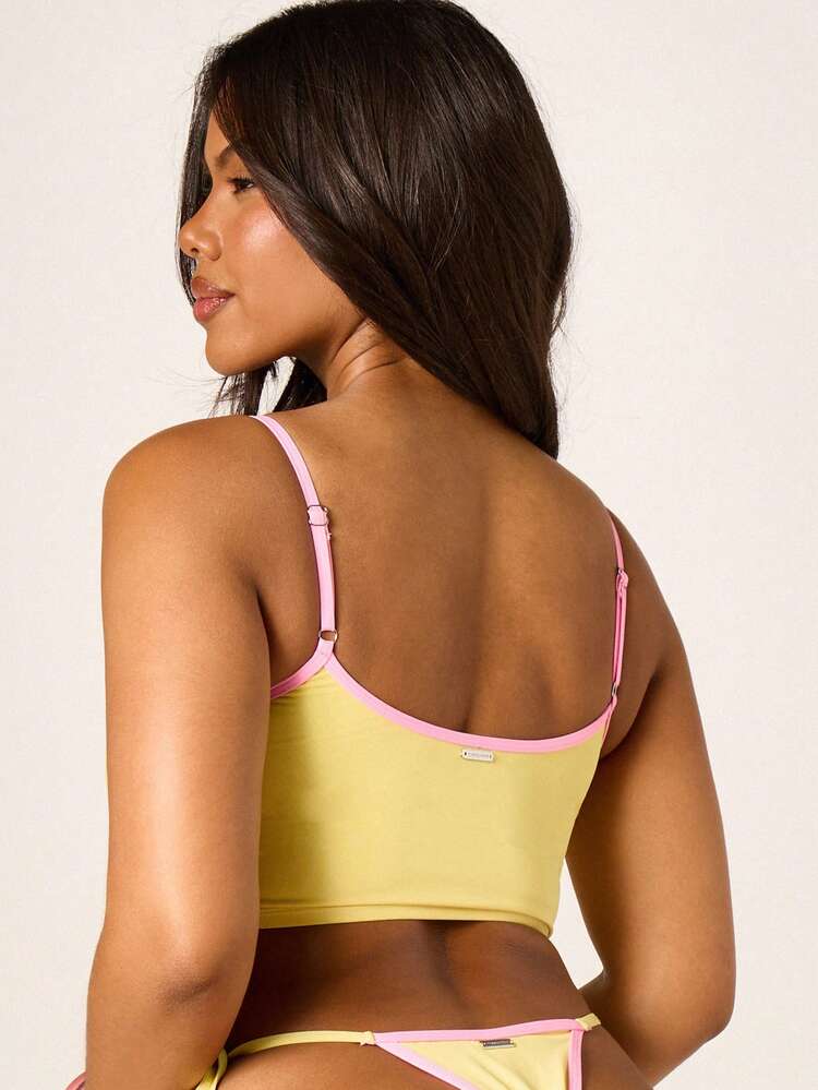 Missguided x Playboy Women Summer Contrast Binding Bikini Set With Text Print Tie Side Bottoms Beach Swimwear Two Piece