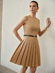 MOTF PREMIUM SLEEVELESS PLEATED HEM SHORT DRESS - Black - View 6