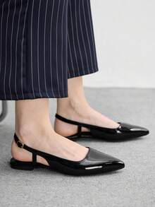 CUCCOO BIZCHIC Women's Pointed Toe Buckle Design Casual Flat Shoes - Black - View 5