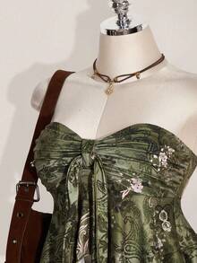 SHEIN ICON Top bandeau con estampado floral y nudo delantero, estilo vacacional para mujer - Verde - Ver 6