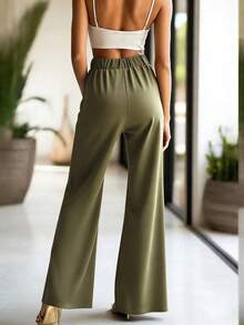 EMERY ROSE Women's Solid Color Side Knot Flare Elegant Pants - Green - View 2