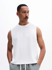 SUMWON Men's Sleeveless Crochet Tank Top With Crew Neckline Regular Fit Summer Casual Knit Tank Top Breathable Mesh Pattern Texture - White - View 1