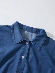 GlowEve Chaqueta vaquera de mujer casual de un solo abotonado - Azul - Ver 3