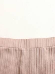 SHEIN Conjunto de chaleco sin mangas de unicolor y pantalones rectos para niña preadolescente, con decoración de metal, estrella de mar y concha, para uso casual, viajes y transporte, color albaricoque - Albaricoque - Ver 7