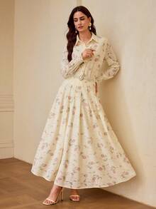 ZEYLAH Women's Elegant Floral Lace Single-Breasted Blouse - Apricot - View 1