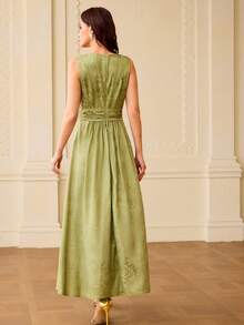 ZEYLAH Women's Floral Print Side Slit Hem Dress, Vacation Style - Green - View 4