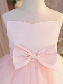 Glamorique Kids 女孩派对、婚礼、花童蕾丝蝴蝶结连衣裙，优雅薄纱蕾丝公主裙，适合所有季节 - 粉色 - 查看 8