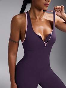 Powerista Bộ đồ liền thân hở lưng màu tương phản dành cho nữ, trang phục thể thao và tập thể dục thường ngày - Bold Plum - Xem 4