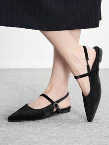 CUCCOO BIZCHIC Women's Black Suede Minimalist Basic Pointed Toe Shoes For Commuting - Black - View 5