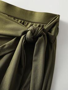 EMERY ROSE Women's Solid Color Side Knot Flare Elegant Pants - Green - View 4