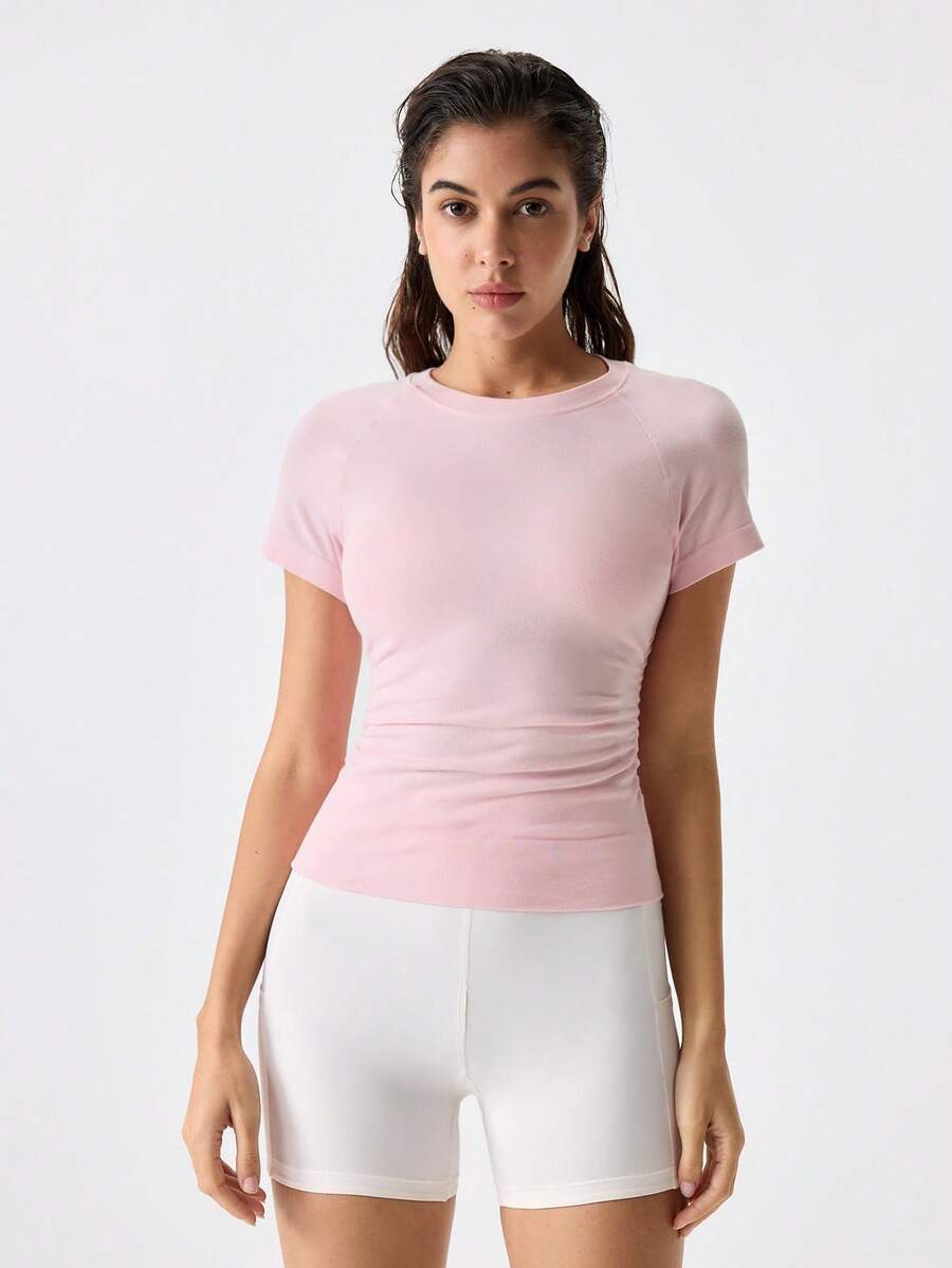 Loungeista 1 chiếc áo corset xếp ly dành cho nữ, áo thun ngắn tay ôm sát làm từ sợi tre, thoáng khí, giúp thon gọn vóc dáng. - Màu Hồng baby - Xem 1