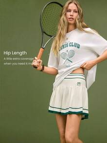 GLOWMODE 匹马棉大摆超柔软轻盈弹力宽松版型及臀复古正面印花圆领T恤，适合网球、高尔夫、匹克球等运动，日常休闲穿着 - 白色 - 查看 4