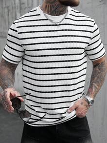 Manfinity CasualCool 男士条纹圆领休闲百搭日常短袖T恤 - 彩色 - 查看 1