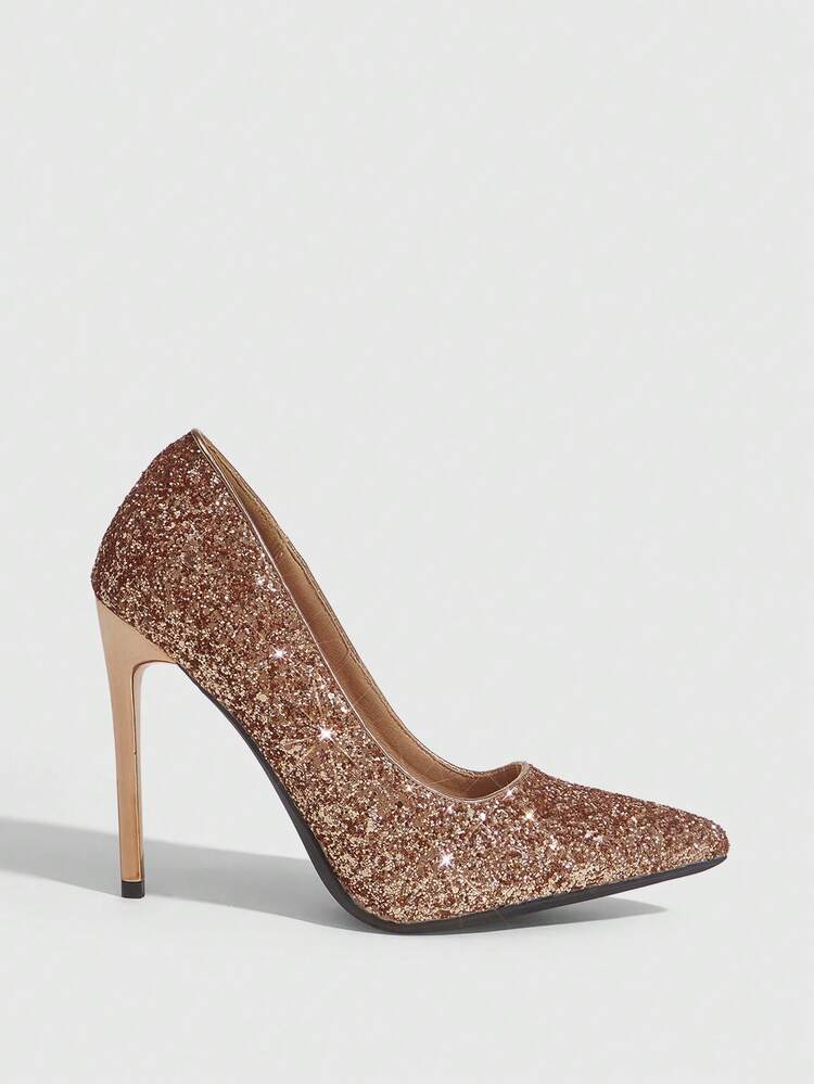 CUCCOO SZL Women Shoes Pointed Stiletto Champagne Shining Gretel Women's High Heel Shoes Simple Stylish Sexy Gorgeous Party Banquet Women's High Heels