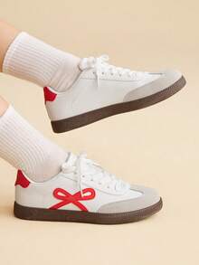 CUCCOO EASI Women's Fashionable Versatile Casual Flat Shoes - White and Red 2 - View 10