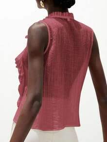 Aveloria Modichic Áo không tay kiểu Pháp thanh lịch, lãng mạn, đa năng dành cho nữ, màu trắng, chất liệu voan mỏng, có họa tiết nhăn, cổ áo xếp tầng nhiều lớp. - Màu Hồng baby - Xem 2