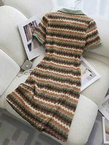 Everyssa Summer Casual Colorblock Striped Short Sleeve Dress - Multicolor - View 2