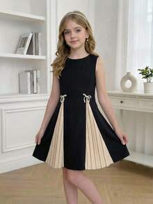 SHEIN Tween Girl Fashionable & Elegant Sleeveless Round Neck Dress - Black - View 8