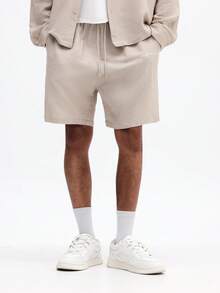 SUMWON Lightweight Button Front Shirt And Drawstring Shorts Co Ord Set Two Piece Casual Outfit Matching Set Summer Relaxed Fit Beige - Camel - View 4