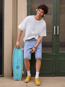 Open Phase ONE WAVE Men's Casual Versatile Simple English Slogan & Car Graphic Short Sleeve T-Shirt - White - View 6