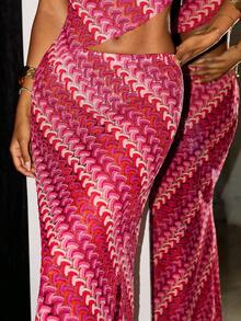 SHEIN ICON Women's Striped Mermaid Hem Fitted Skirt - Red - View 7