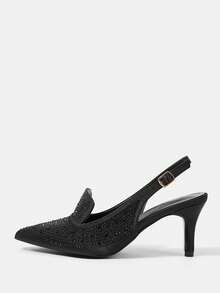 CUCCOO HITCHD Tacones altos con punta afilada y correa de tobillo con cristales negros para mujeres - Negro - Ver 9