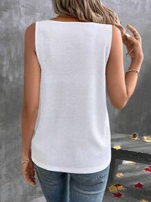 LUMIGAL Women's V-Neck Lace Patchwork Casual Versatile Daily Wear Top - White - View 2