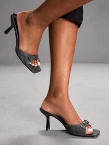 CUCCOO SZL Sandalias de tacón alto elegantes y de moda con diseño de hebilla y punta cuadrada para mujer - Negro - Ver 11