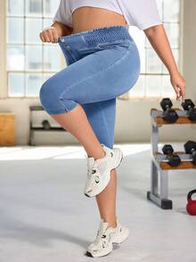 Flexra Quần jean lửng dáng ôm thể thao nhẹ, thoải mái dành cho nữ cỡ lớn. - Rửa trung bình - Xem 7