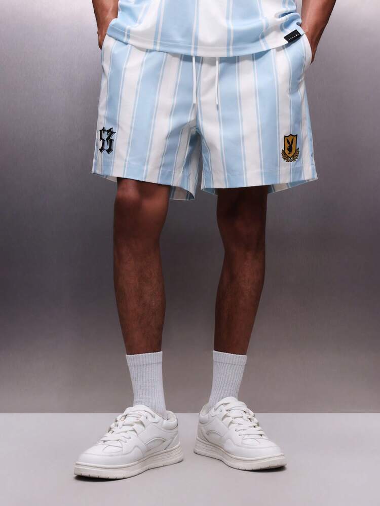 PLAYBOY X SUMWON Striped Football Shorts With Logo Details