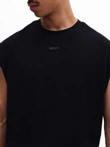 SUMWON Camiseta sin mangas para hombre con cuello redondo, casual de verano, de color sólido, tipo chaleco, ajuste regular, uso básico diario - Negro - Ver 3