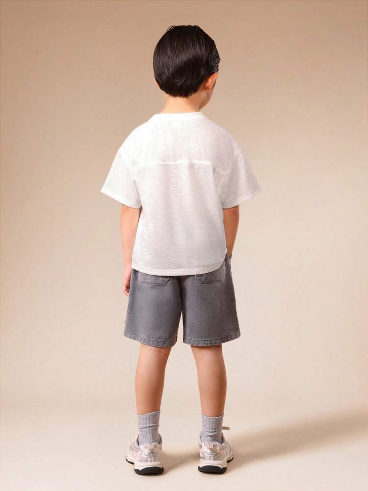 Boys Summer Washed T-Shirt And Shorts Co-Ord Set With NYC Print Casual Two Piece Outfit
