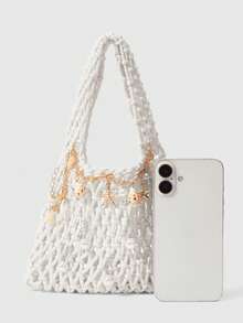 ROMWE Fairycore 1个白色海洋编织沙滩包，度假风，女士DIY配饰，包含1个包和1套配饰，适合春夏穿着，适合海滩、度假、假日、夏季、海边、沙滩派对（配饰需要自行组装） - 多色B - 查看 3