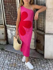 SHEIN 女童针织花卉图案褶皱吊带连衣裙 - 彩色 - 查看 3