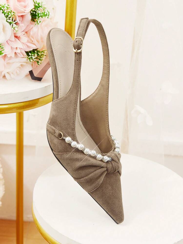 CUCCOO HITCHD Women's Simple Pointed Toe Faux Pearl Decor Casual Heels For Christmas Wedding Shoes Spring Shoes Bride Shoes