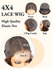 巧克力棕色深波浪卷发真人发假发，4x4蕾丝闭合假发，180%密度，巴西深卷透明蕾丝前额假发，真人发，预先拔毛，带婴儿发，无需胶水，女士假发 - S4 - 查看 10