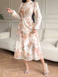 DAZY Women's Elegant Floral Print Long Dress, Summer - Pink - View 1