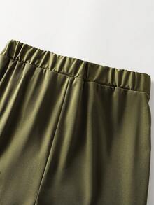 EMERY ROSE Women's Solid Color Side Knot Flare Elegant Pants - Green - View 5
