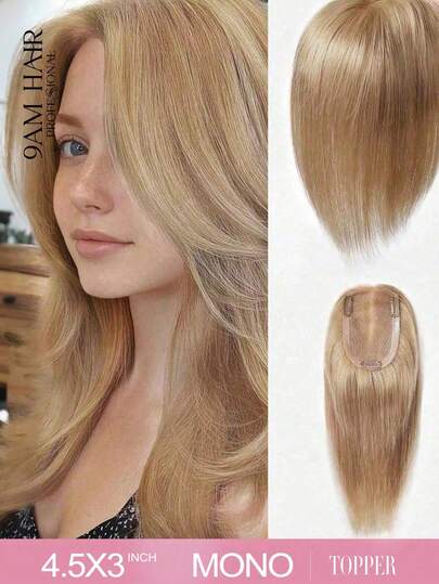 女士真发发片 适合稀疏头发的女士的真人发片 蕾丝发片 夹式接发 浅蜂蜜金色 S12#