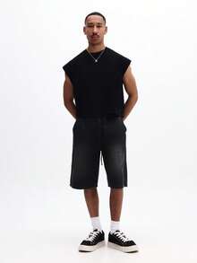 SUMWON Sleeveless Black Tank Top With Back Branding Print Crew Neck Summer Casual Streetwear - Black - View 3